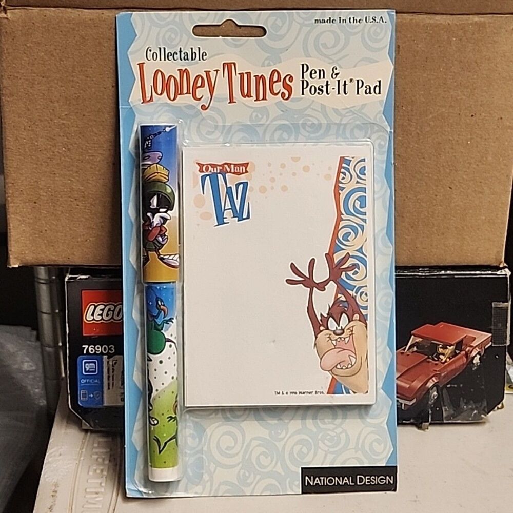 Looney Tunes Taz Post It Pad And Pen Warner Bros Sealed 1996